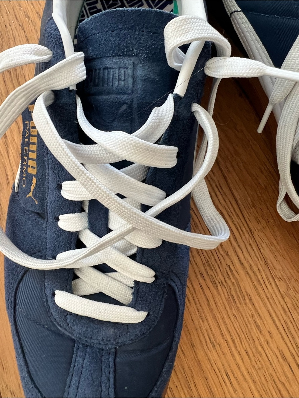 Puma Palermo Men’s Navy Suede Sneakers with White Laces and Gum Sole - Picture 4 of 10